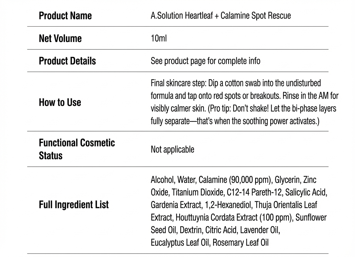 asolution Houttuynia Cordata Calamine Soothing Spot 10ml - Section 26